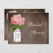 Mason Jar & Pink Hydrangea Rustic Vrijgezellenfees Kaart (Voorkant / Achterkant)