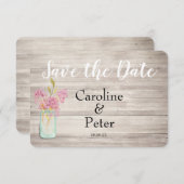 Mason Jar Pink Lila Rustic Save the Date Card (Voorkant / Achterkant)
