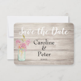 Mason Jar Pink Lila Rustic Save the Date Card