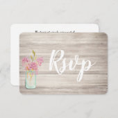 Mason Jar Pink Lila Rustic Wood Rsvp Card Save The Date (Voorkant / Achterkant)