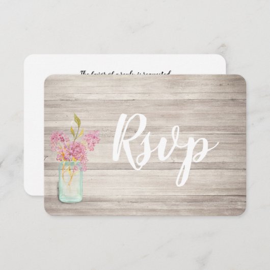 Mason Jar Pink Lila Rustic Wood Rsvp Card Save The Date (Voorkant / Achterkant)