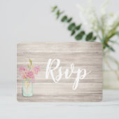 Mason Jar Pink Lila Rustic Wood Rsvp Card Save The Date (Staand voorkant)