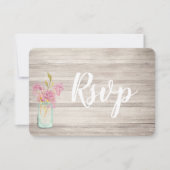 Mason Jar Pink Lila Rustic Wood Rsvp Card Save The Date (Voorkant)