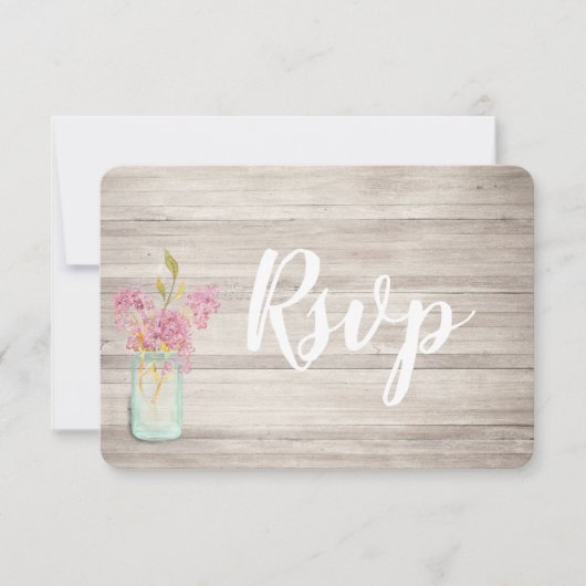 Mason Jar Pink Lila Rustic Wood Rsvp Card Save The Date (Voorkant)