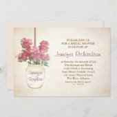 Mason Jar & Pink Lilas Bruids Douche Uitnodiging (Voorkant / Achterkant)