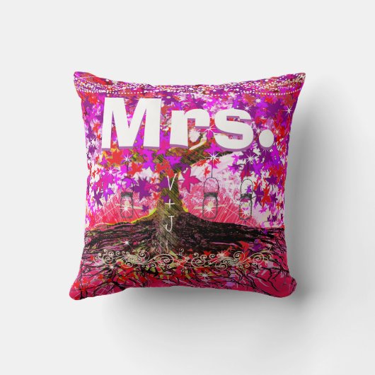 Mason Jar Pink Paarse Romantic Tree van mevrouw Br Kussen (Achterkant)