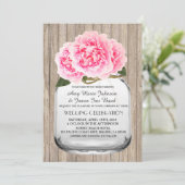 Mason jar pink peony bruiloft pony2 kaart (Staand voorkant)
