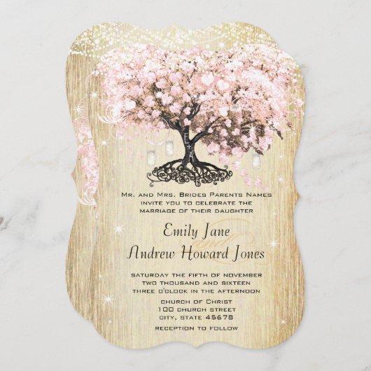 Mason Jar Pink Rose Gold Heart Leaf Tree Kaart (Voorkant / Achterkant)