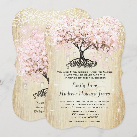 Mason Jar Pink Rose Gold Heart Leaf Tree Kaart (Voorkant / Achterkant)