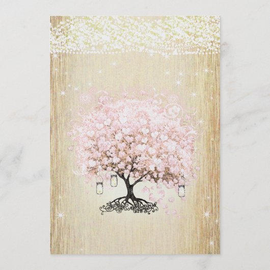 Mason Jar Pink Rose Gold Heart Leaf Tree Menu (Achterkant)