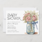 Mason Jar | Pink Roses-Baby shower Kaart (Voorkant)