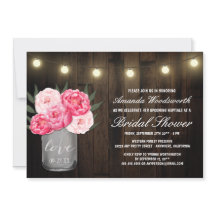 Mason Jar + Pioen Rustieke Bruids Douche Uitnodigi