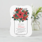 Mason Jar Poinsettia Holiday Dinner Invitation Kaart (Staand voorkant)