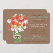 Mason Jar, Poppies & Burlap Rustic Vrijgezellenfee Kaart (Voorkant / Achterkant)