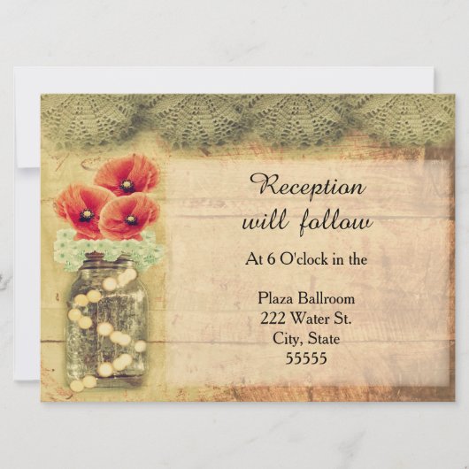 Mason Jar Poppy Reception Kaart (Voorkant)