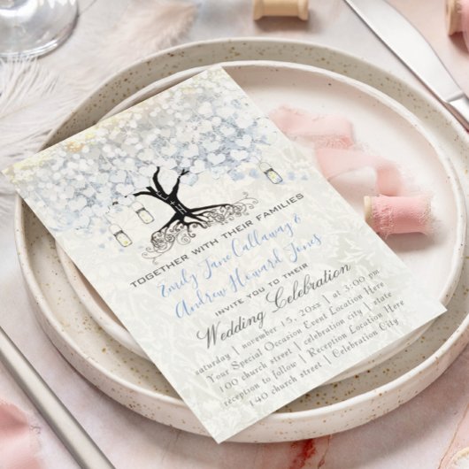 Mason Jar Powder Blue Heart Leaf Tree Damask Kaart