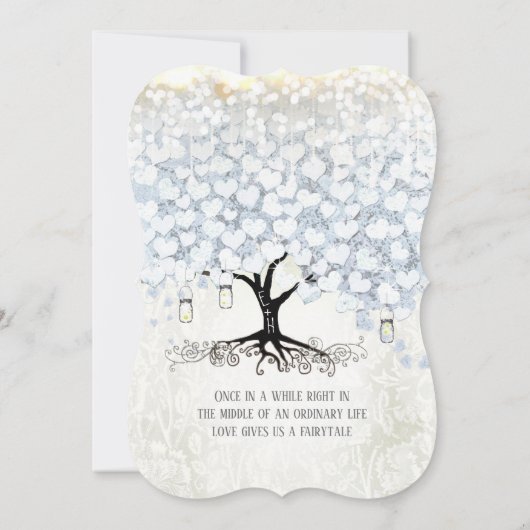 Mason Jar Powder Blue Heart Leaf Tree Damask Kaart (Achterkant)