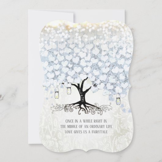 Mason Jar Powder Blue Heart Leaf Tree Damask Kaart (Achterkant)