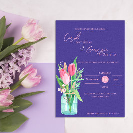  Mason Jar Purple & Blush Tulip Wedding Invitation Kaart