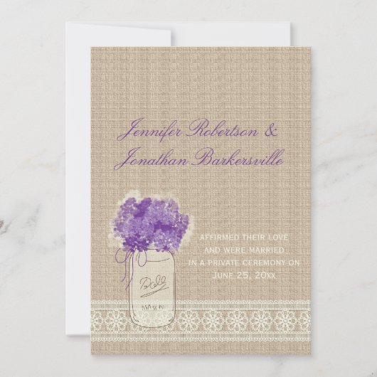 Mason Jar Purple Flowers Lace Post Wedding Kaart (Voorkant)