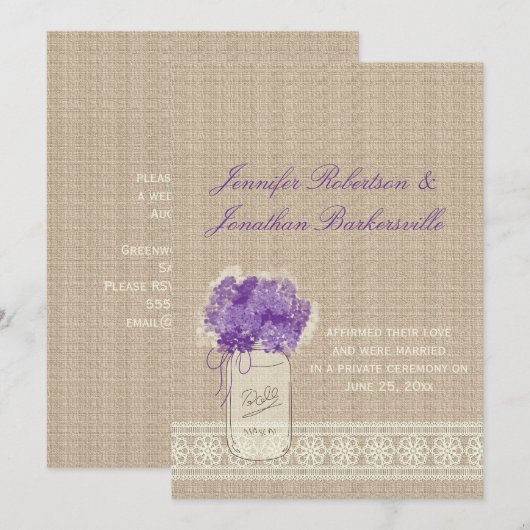 Mason Jar Purple Flowers Lace Post Wedding Kaart (Voorkant / Achterkant)