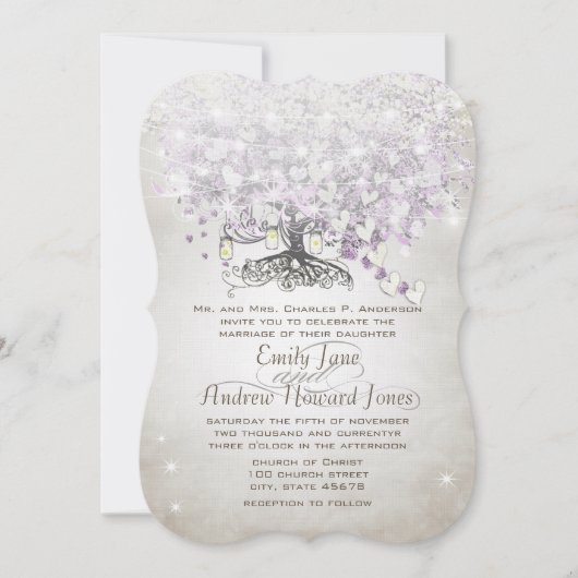 Mason Jar Purple Lavender Heart Leaf Tree Wedding Kaart (Voorkant)