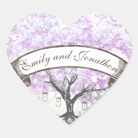 Mason Jar Radiant Lavender Leaf Tree Wedding Seal Hart Sticker (Voorkant)