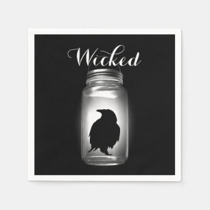Mason Jar Raven Halloween Napkin Servet