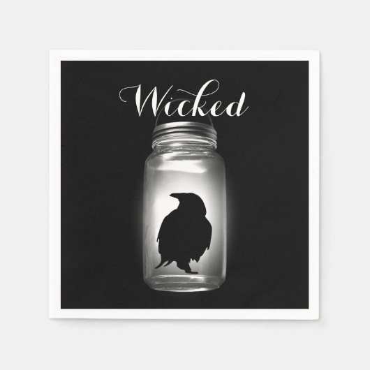 Mason Jar Raven Halloween Napkin Servet (Voorkant)