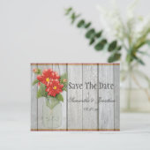 Mason Jar Red Dahlias Schuur Hout Save the Date Aankondigingskaart (Staand voorkant)