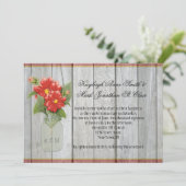 Mason Jar Red Dahlias Schuur Hout Uitnodigingen (Staand voorkant)