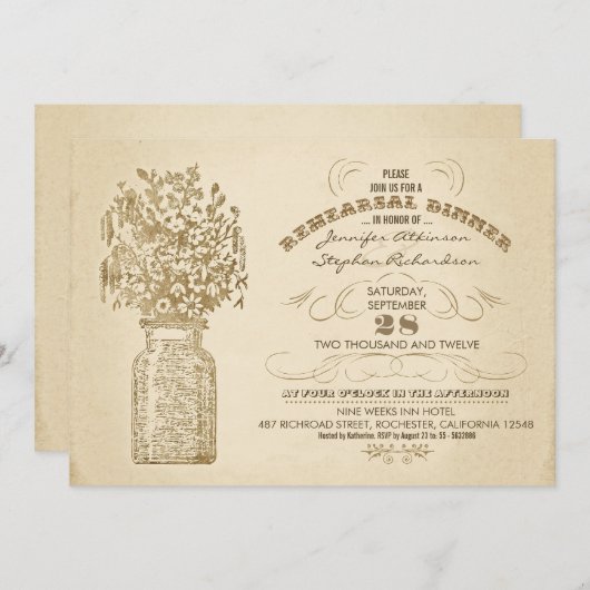 Mason Jar repetitie dineruitnodigingen Kaart (Voorkant / Achterkant)