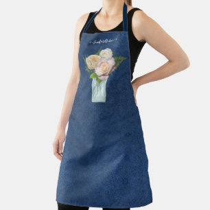 Mason Jar Roos Peony Floral Blush Navy Blue w Name Schort