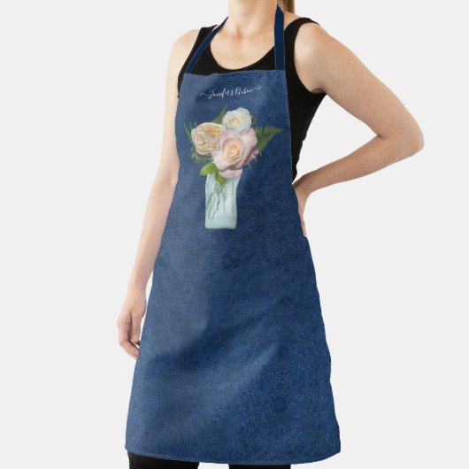 Mason Jar Roos Peony Floral Blush Navy Blue w Name Schort (Insitu)