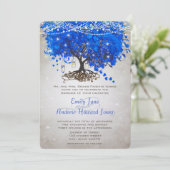 Mason Jar Royal Blue Heart Leaf Tree Wedding Kaart (Staand voorkant)
