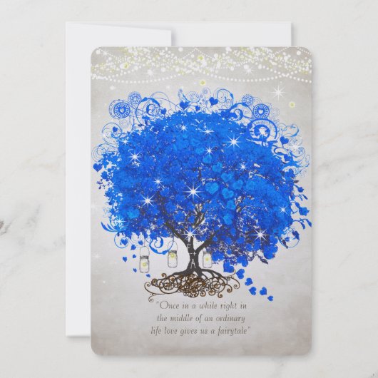 Mason Jar Royal Blue Heart Leaf Tree Wedding Kaart (Achterkant)