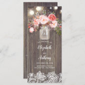 Mason Jar Roze Bloemen Rustieke Bruiloft Programma Programmakaart (Voorkant / Achterkant)