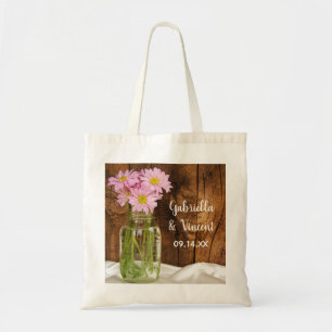 Mason Jar Roze Daisies Country Barn Bruiloft Tote Bag