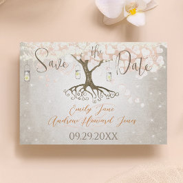Mason Jar Roze Hart Blad Boom Save The Date