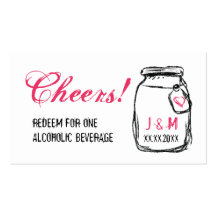 Mason Jar & Roze Hart Bruiloft Drink Ticket