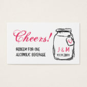 Mason Jar & Roze Hart Bruiloft Drink Ticket Visitekaartjes (Voorkant)