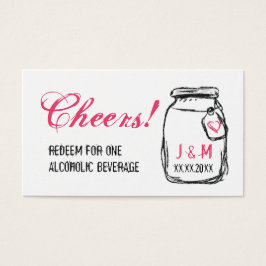 Mason Jar & Roze Hart Bruiloft Drink Ticket Visitekaartjes