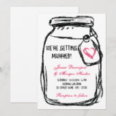 Mason Jar & Roze Hart Bruiloft Uitnodigen Kaart (Voorkant / Achterkant)