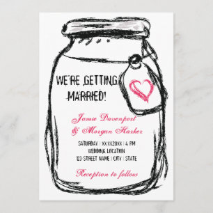 Mason Jar & Roze Hart Bruiloft Uitnodigen Kaart