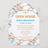 Mason Jar Roze Koraal Turquoise Bloemen Afstuderen Kaart (Voorkant / Achterkant)