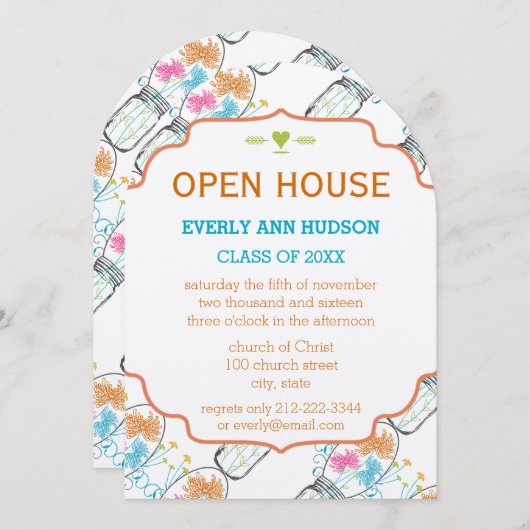 Mason Jar Roze Koraal Turquoise Bloemen Afstuderen Kaart (Voorkant / Achterkant)