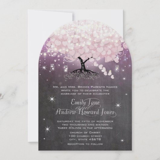 Mason Jar Roze & Paarse Krijtbord Hart Leaf Tree Kaart (Voorkant)