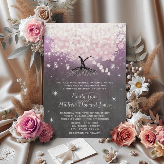 Mason Jar Roze & Paarse Krijtbord Hart Leaf Tree Kaart