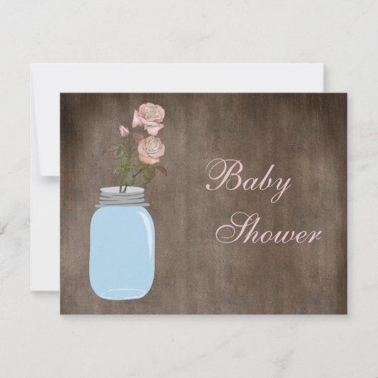 Mason Jar & Rozen Rustic Baby Girl Shower Kaart (Voorkant)