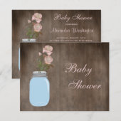 Mason Jar & Rozen Rustic Baby Girl Shower Kaart (Voorkant / Achterkant)